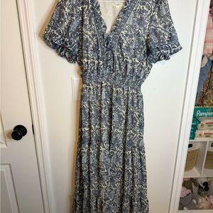 Angie Blue and Cream Floral Maxi Dress